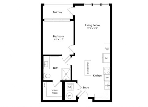 a floor plan of a unit with a bedroom and a living room
